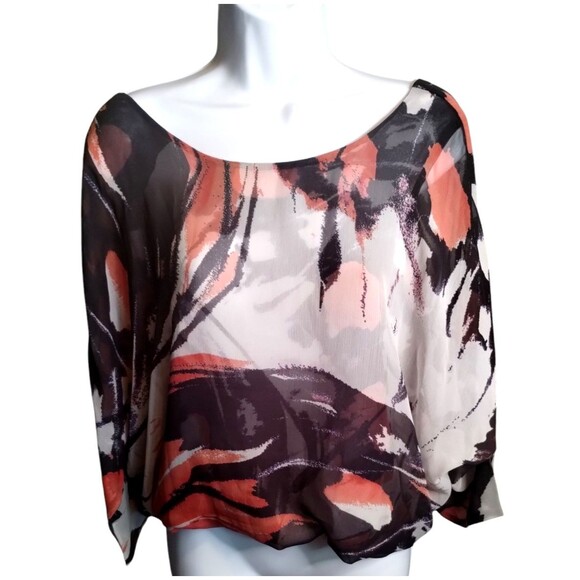 Liverpool Women 3/4 Puff Sleeve Round Neck Elastic Waist Tie Open Back Small - Picture 2 of 7